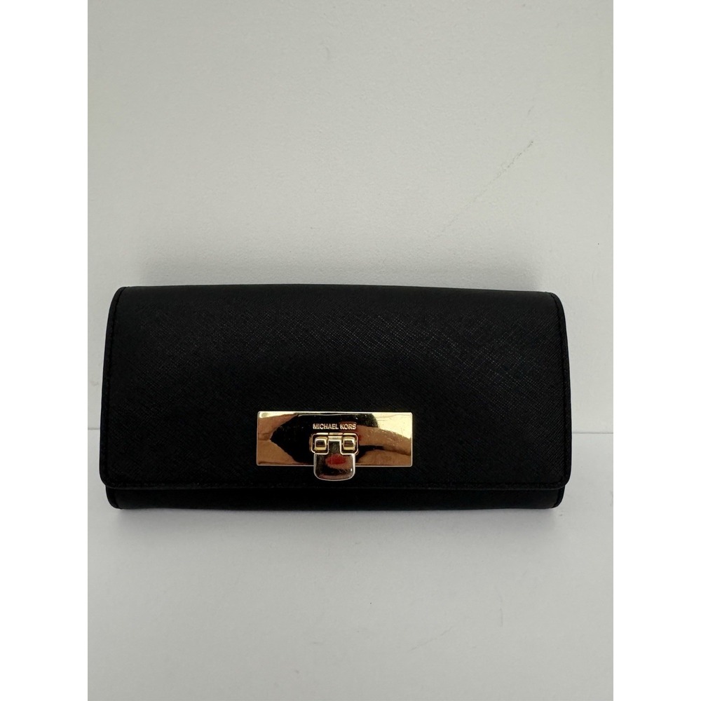 Michael Kors Callie Carryall Accordian Wallet Crossgrain Leather Black